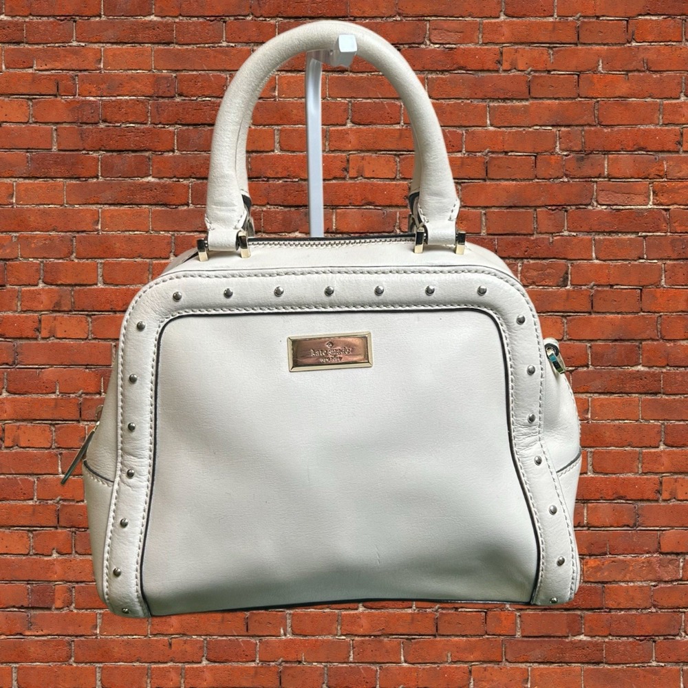 Kate‎ Spade New York Off White Leather Studded Satchel Crossbody Handbag - Picture 3 of 9